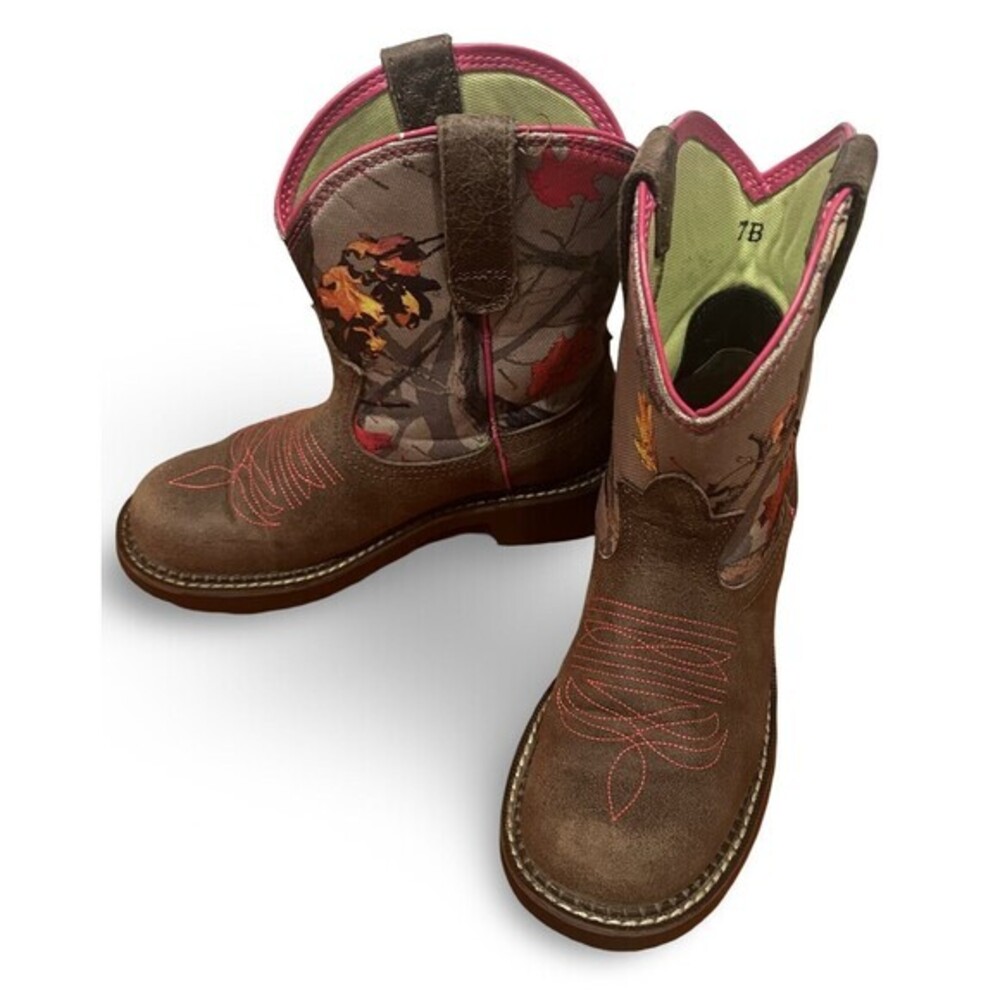 Ariat FatBaby Heritage Vivid Hot Leaf Brown Camo And Pink Boots Womens sz 7B